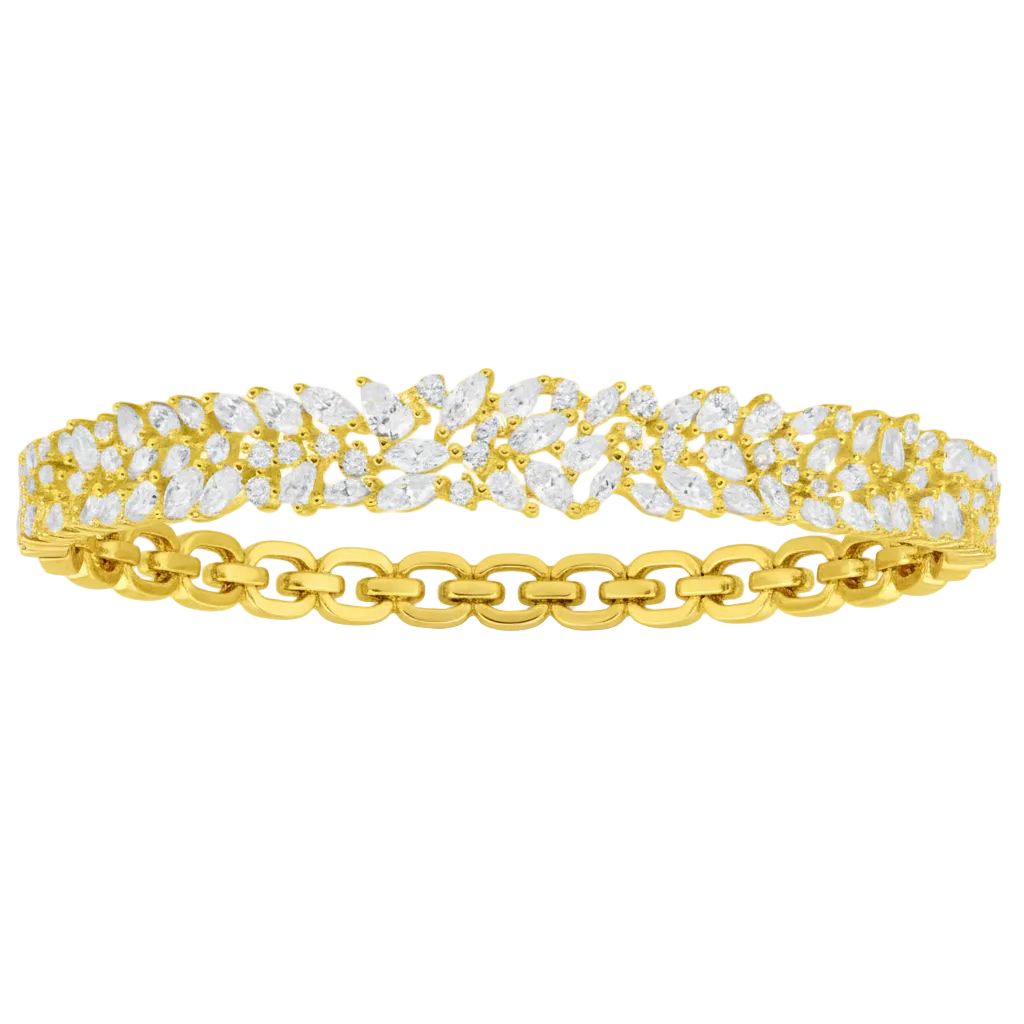 Lauvero Radiant Marquise Floral Gold Bangle Bracelet