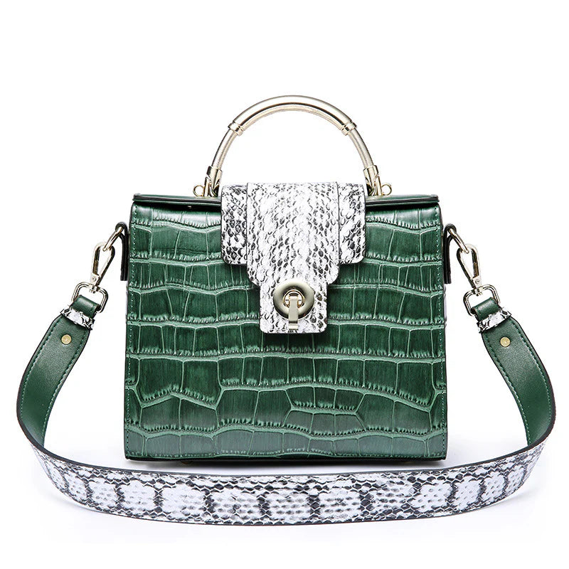 Valeria Bellucci Serpentine Luxe Croc-Embossed Satchel bag – Green