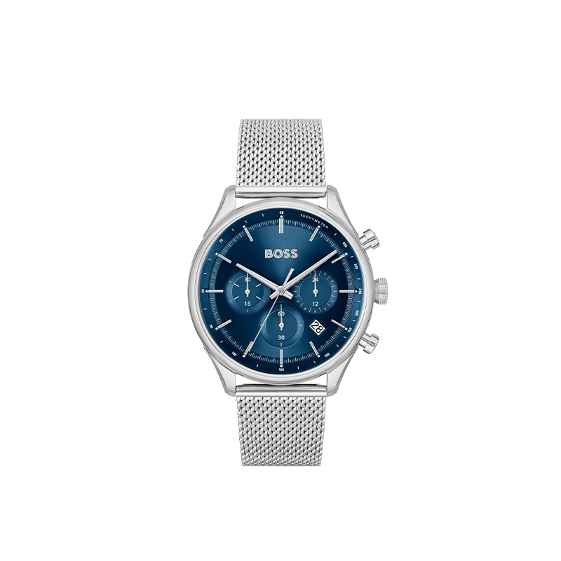 BOSS Gregor Chronograph Blue Dial Mesh Steel Timepiece