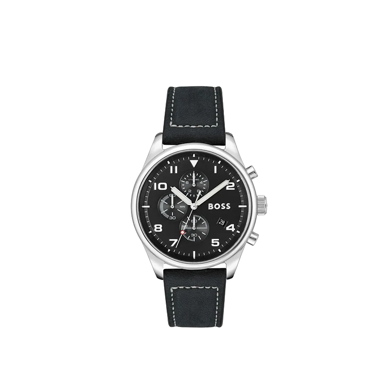 BOSS Horizon Chronograph Black Leather Men’s Timepiece