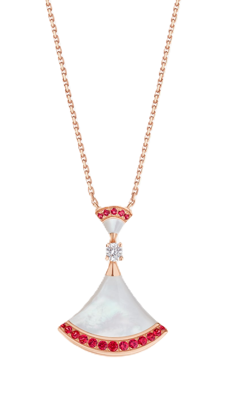 Monte Carlo Fan-Shaped Mother-of-Pearl & Ruby Pendant Necklace
