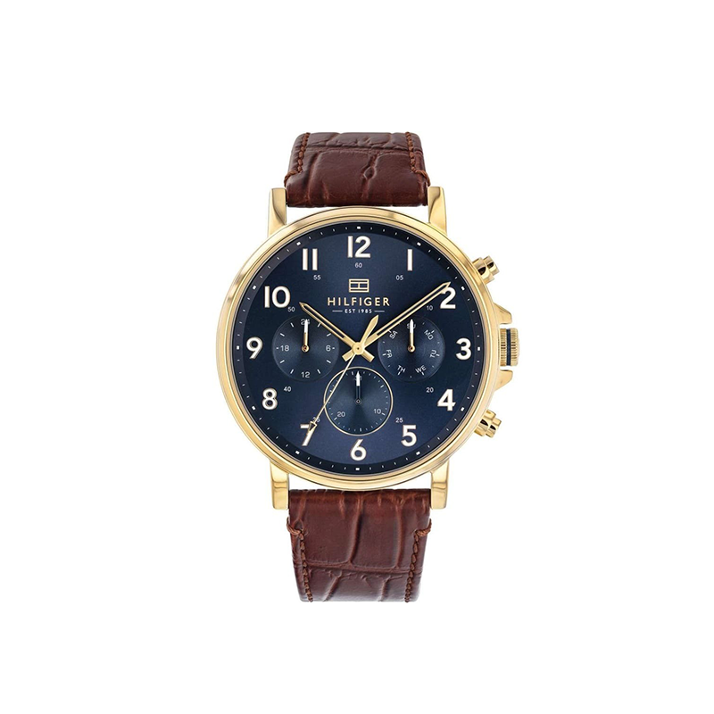 Tommy Hilfiger Daniel Men’s Watch  – Blue Dial & Brown Leather Strap