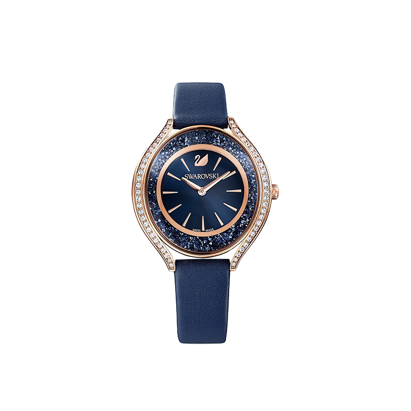 Swarovski Crystalline Aura 35.5mm Crystal-Filled Leather Strap Quartz Watch – Women’s