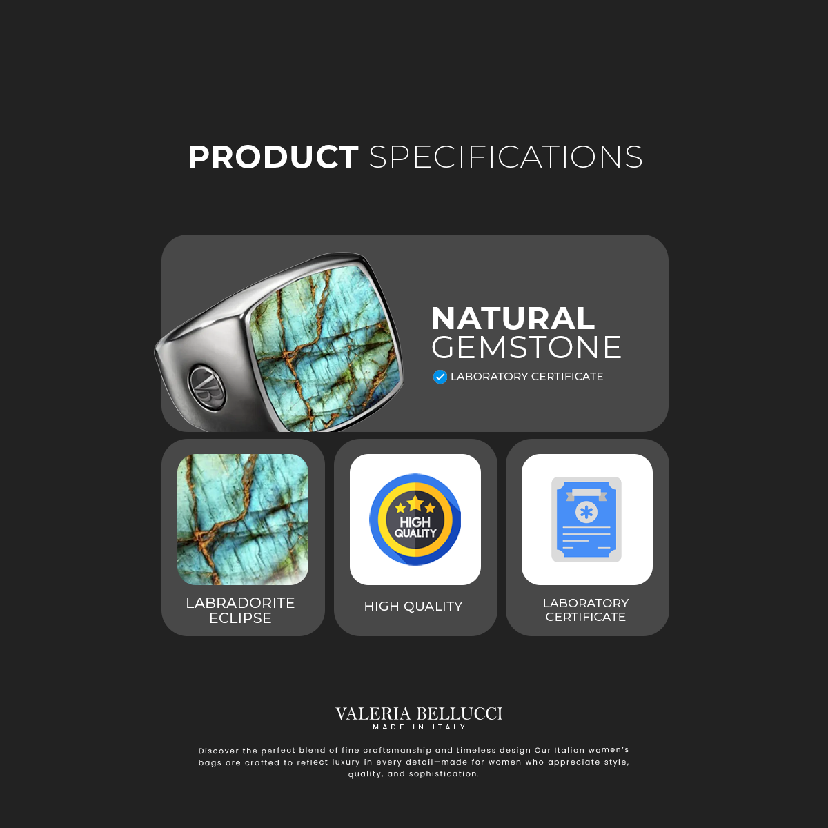 labradorite Eclipse Men's Silver Ring with Stone 15mm