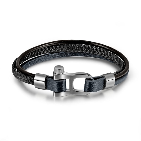 Lauvero Dual Leather & Steel Clasp Bracelet – Black