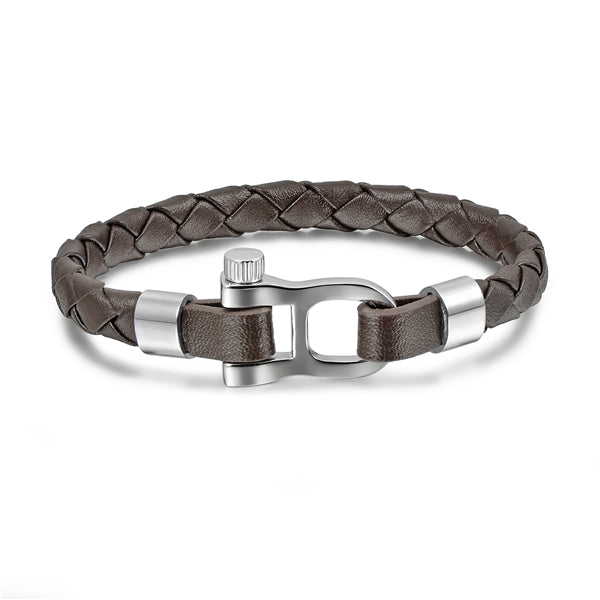 Lauvero Braided Leather & Steel Clasp Bracelet – Brown