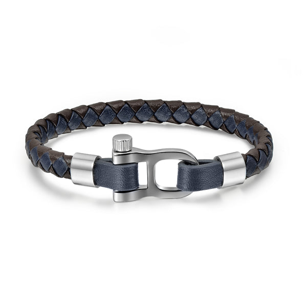 Lauvero Braided Leather & Steel Clasp Bracelet – Navy
