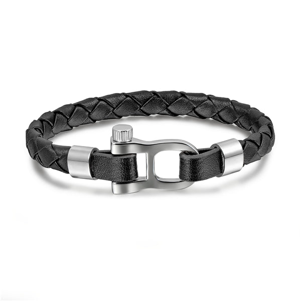 Lauvero Braided Leather & Steel Clasp Bracelet