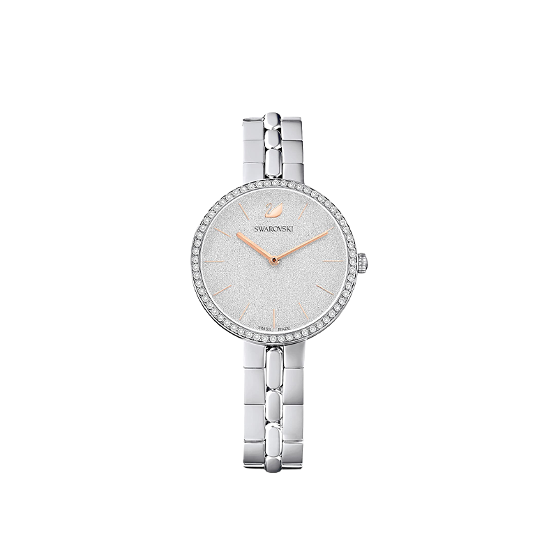 Swarovski Silver Radiant Crystal-Bezel Stainless Steel Watch – Women’s