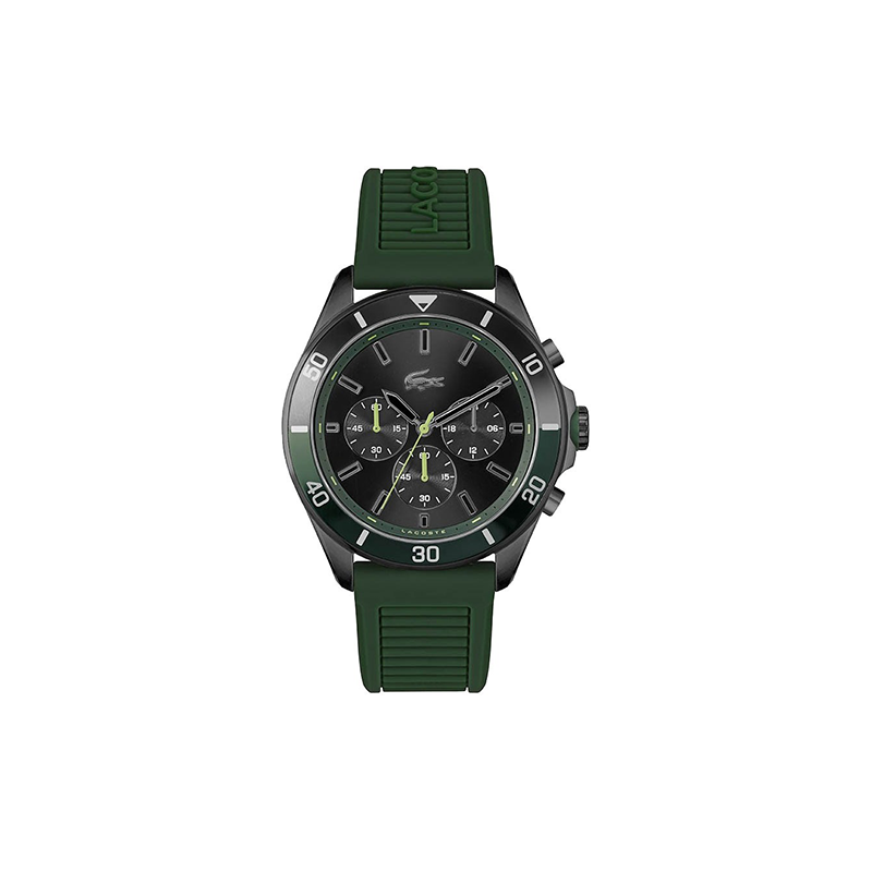 Lacoste Tiebreaker Men’s Chronograph Watch – Black Dial with Green Silicone Strap