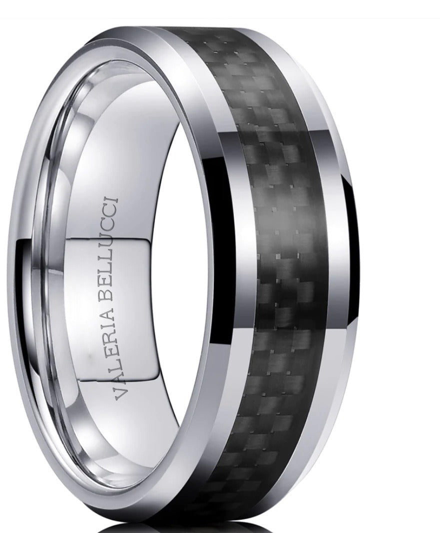 Valeria Bellucci Stainless Steel & Carbon Fiber Signature Ring
