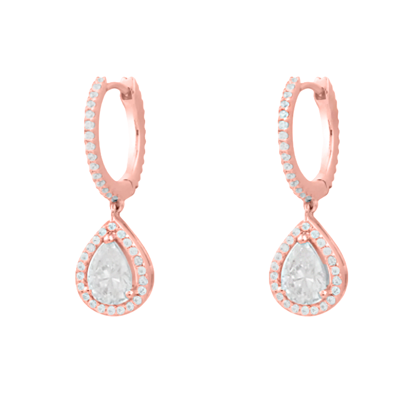 Louvre Teardrop Halo Drop Earrings – Rose Gold