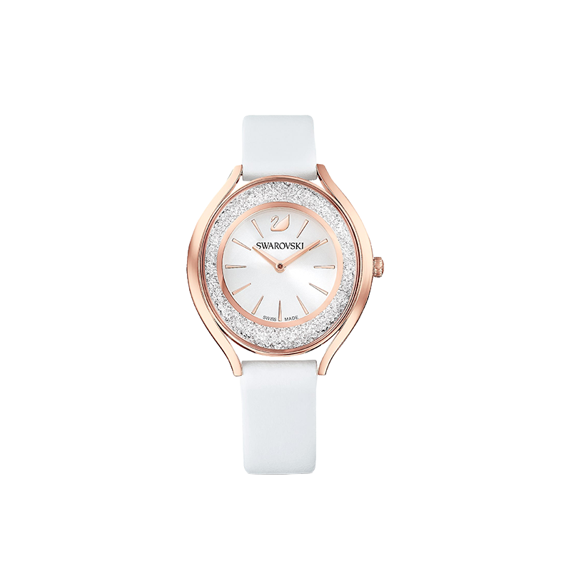 Swarovski Crystalline Aura White Dial & White Leather Strap Watch