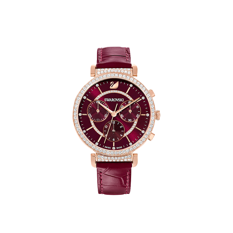 Swarovski Passage Chrono Swiss-Made Red Dial & Red Leather Strap Watch – Women’s