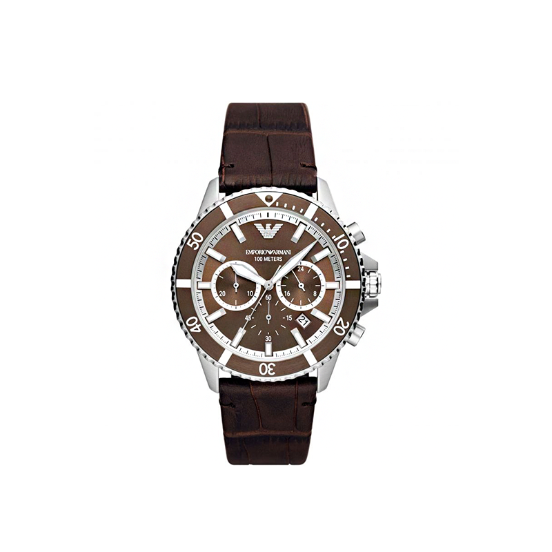 Emporio Armani Men’s  Diver Chronograph Brown Dial Leather Timepiece