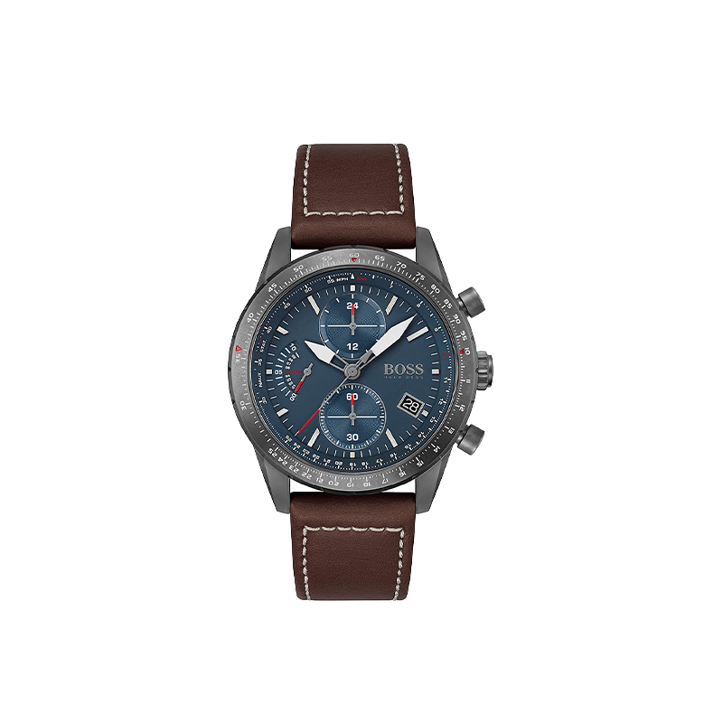 BOSS Pilot Edition Chronograph Blue Dial Leather Timepiece