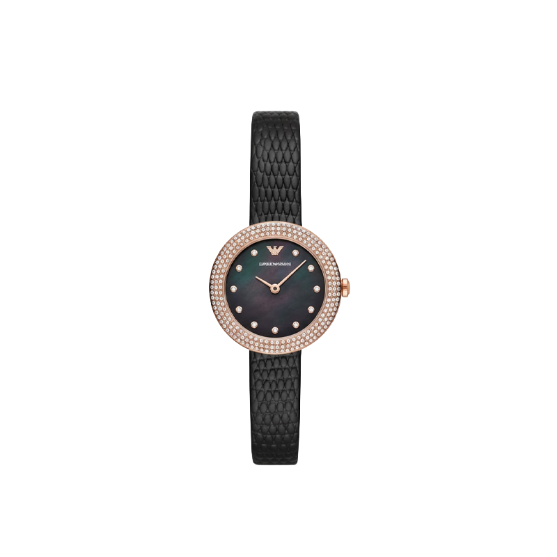 Emporio Armani Aviator Crystal Pearl Black Silicone Women’s Watch