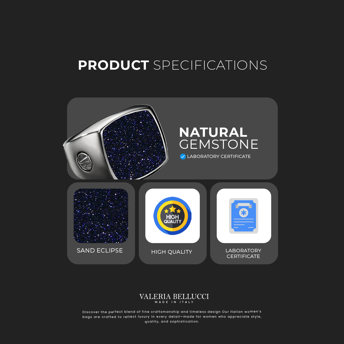 Sand Eclipse Blue Stone Ring 15mm