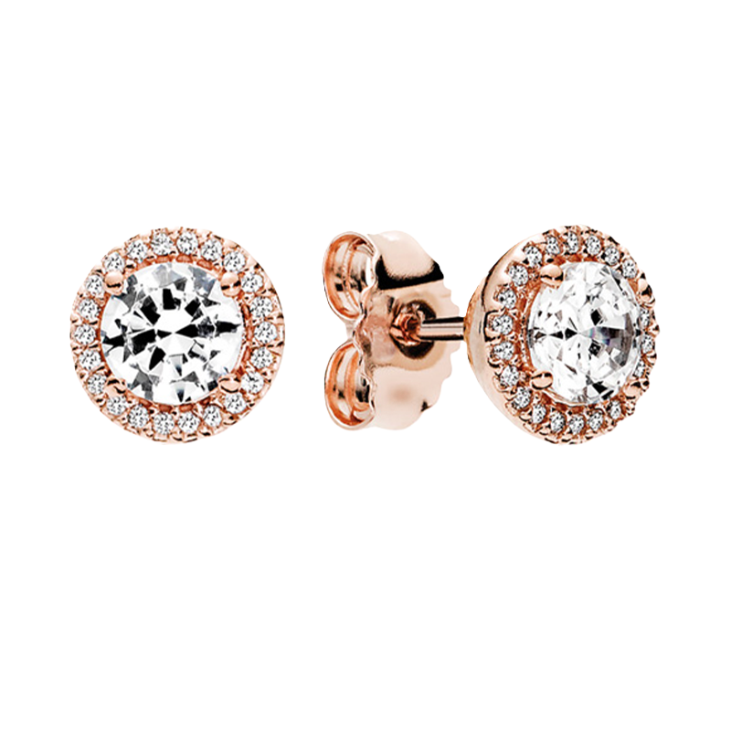 Louvre Rose Gold Halo Diamond Stud Earrings