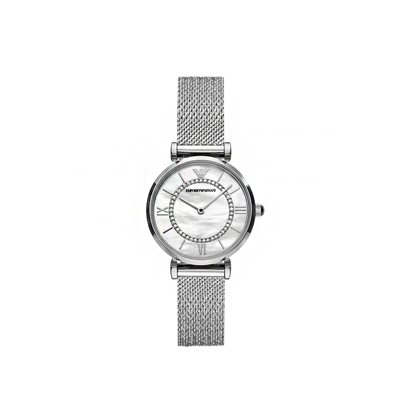 Emporio Armani Gianni T-Bar Crystal Pearl Mesh Watch for Women