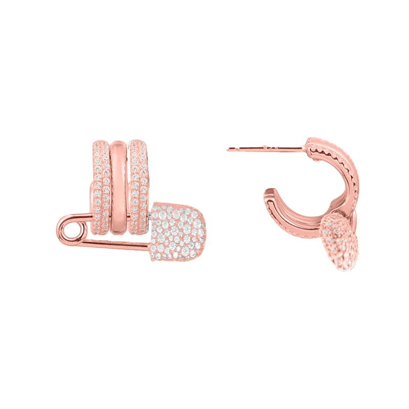 Louvre Lock Pavé Earrings – Rose Gold