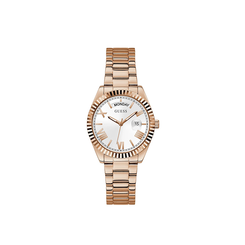GUESS Aurora Rose Gold Stainless Steel White Dial Women’s Watch