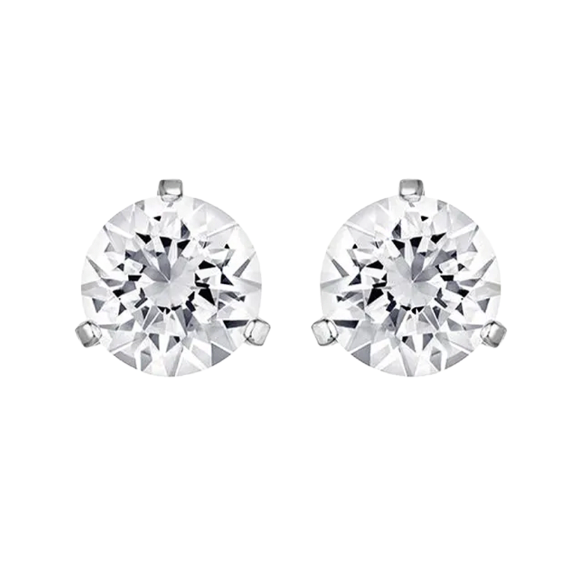 Louvre Solitaire Round Diamond Stud Earrings – White Gold