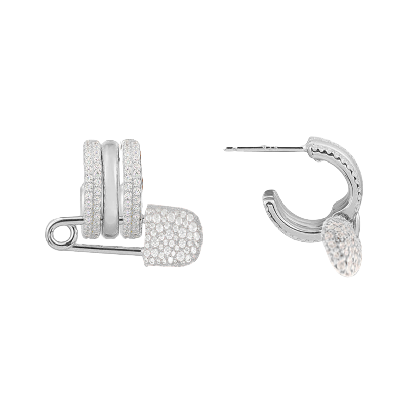 Louvre Lock Pavé Earrings – White Gold
