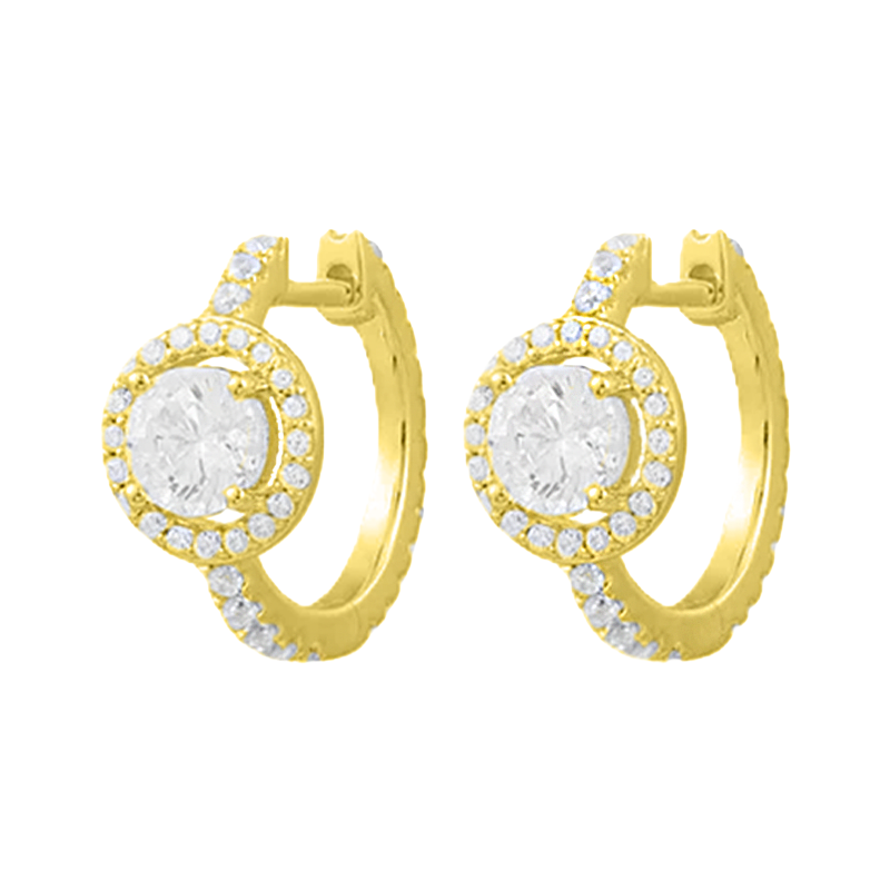 Louvre Crystal Aura Halo Huggie Earrings – Gold