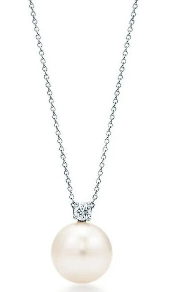 Monte Carlo Diamond & Freshwater Pearl Pendant Necklace