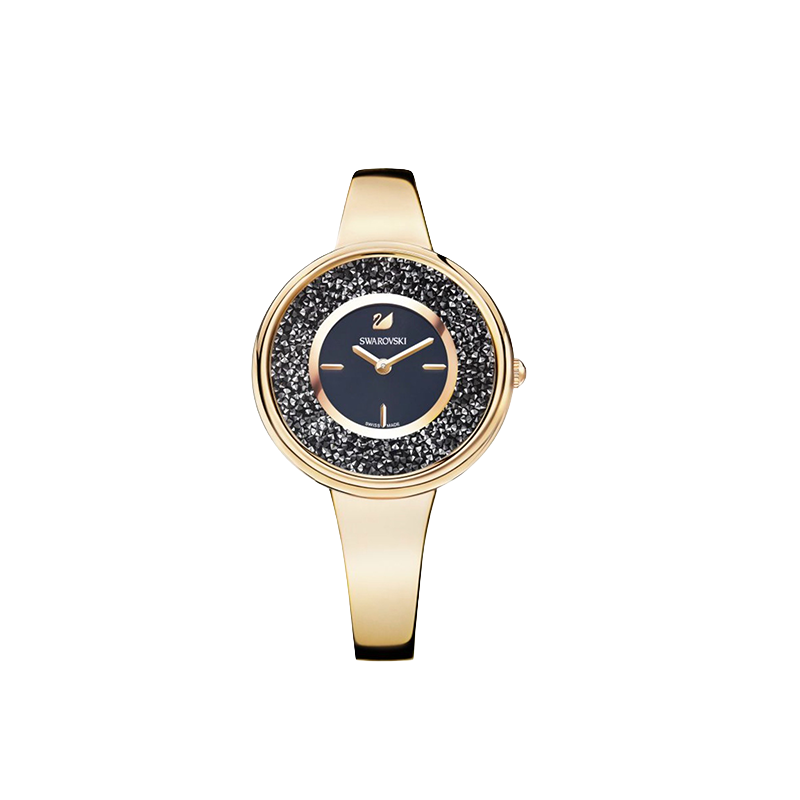 Swarovski Crystalline Pure Rose-Gold Steel Watch with Black Dial – Crystal-Infused Swiss Design