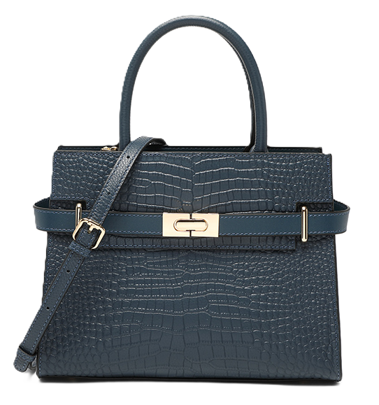 Valeria Bellucci Heirloom Croc-Embossed Lock Satchel bag – Blue