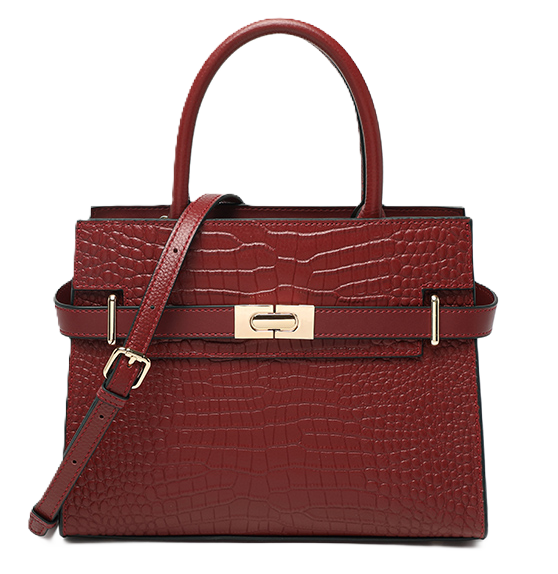 Valeria Bellucci Heirloom Croc-Embossed Lock Satchel  bag– Red