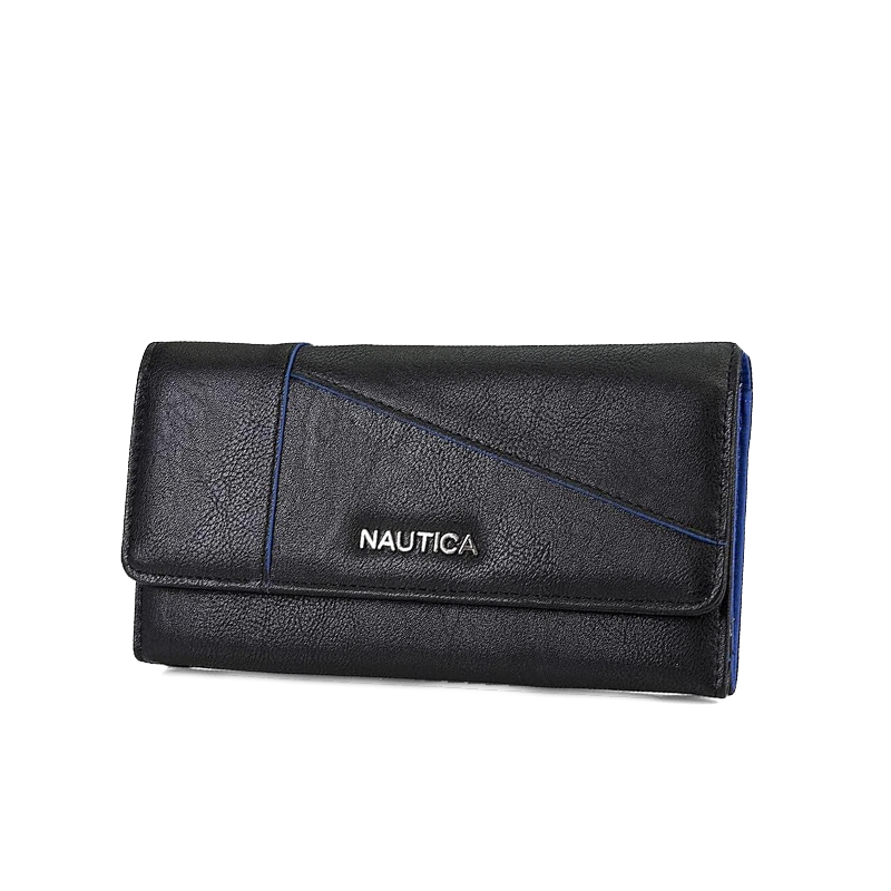 Nautica Meridian Edge Tri‑Fold Wallet – Black & Blue Accents