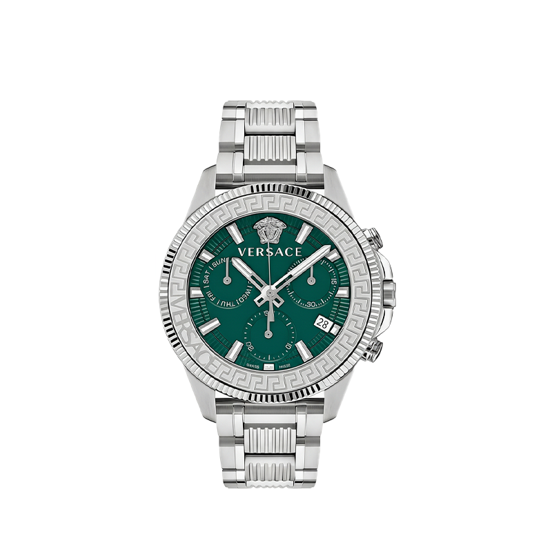 Versace Greca Chronograph Silver Emerald Dial Men’s Luxury Watch