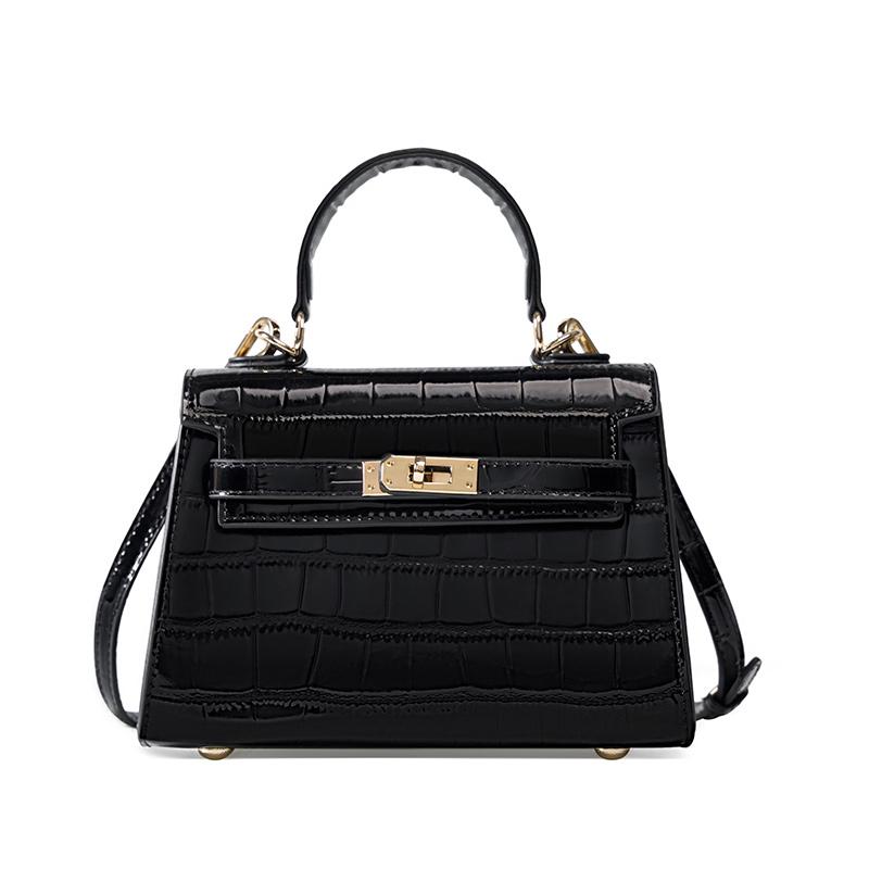 Valeria Bellucci Lumière Croc-Embossed Mini Top Handle Bag – Black
