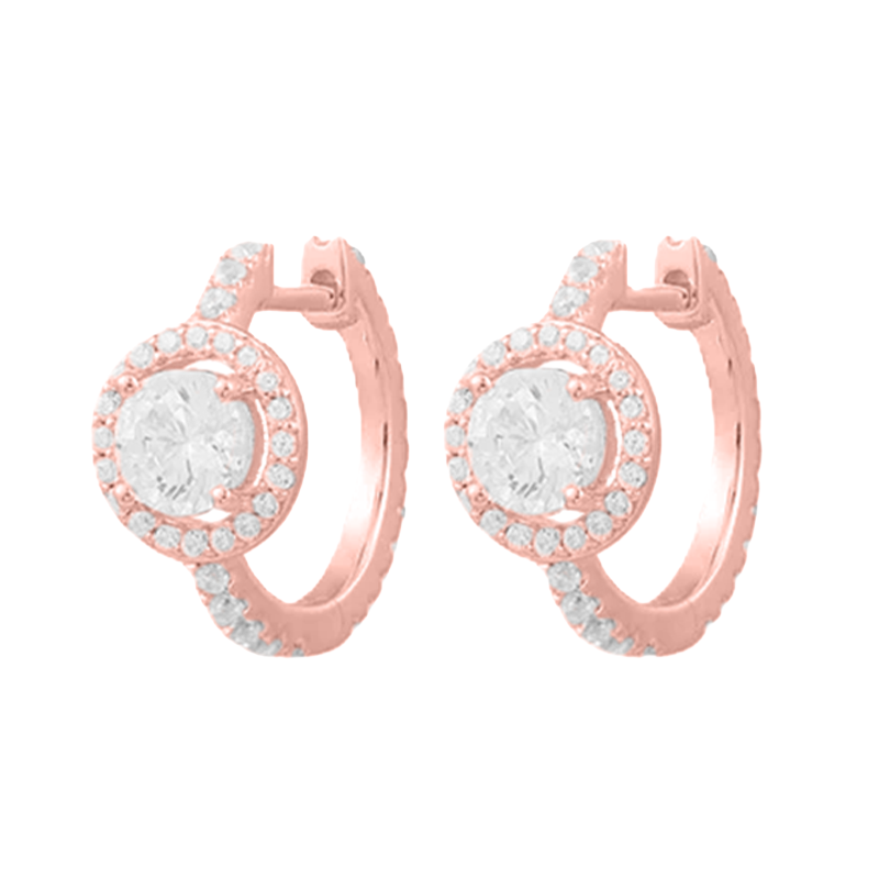 Louvre Crystal Aura Halo Huggie Earrings – Rose Gold
