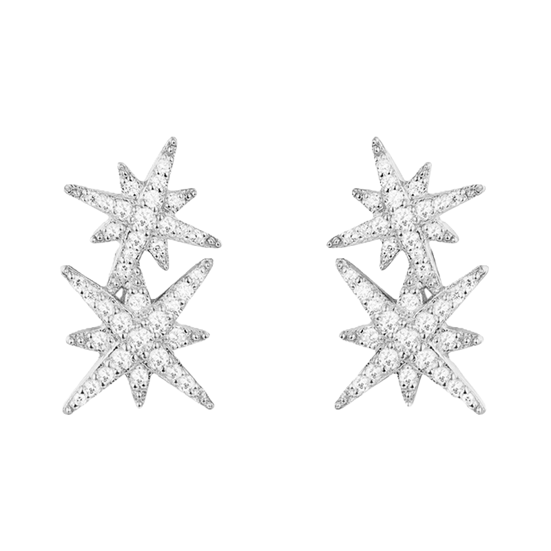 Louvre Starlight Burst Pavé Earrings – White Gold