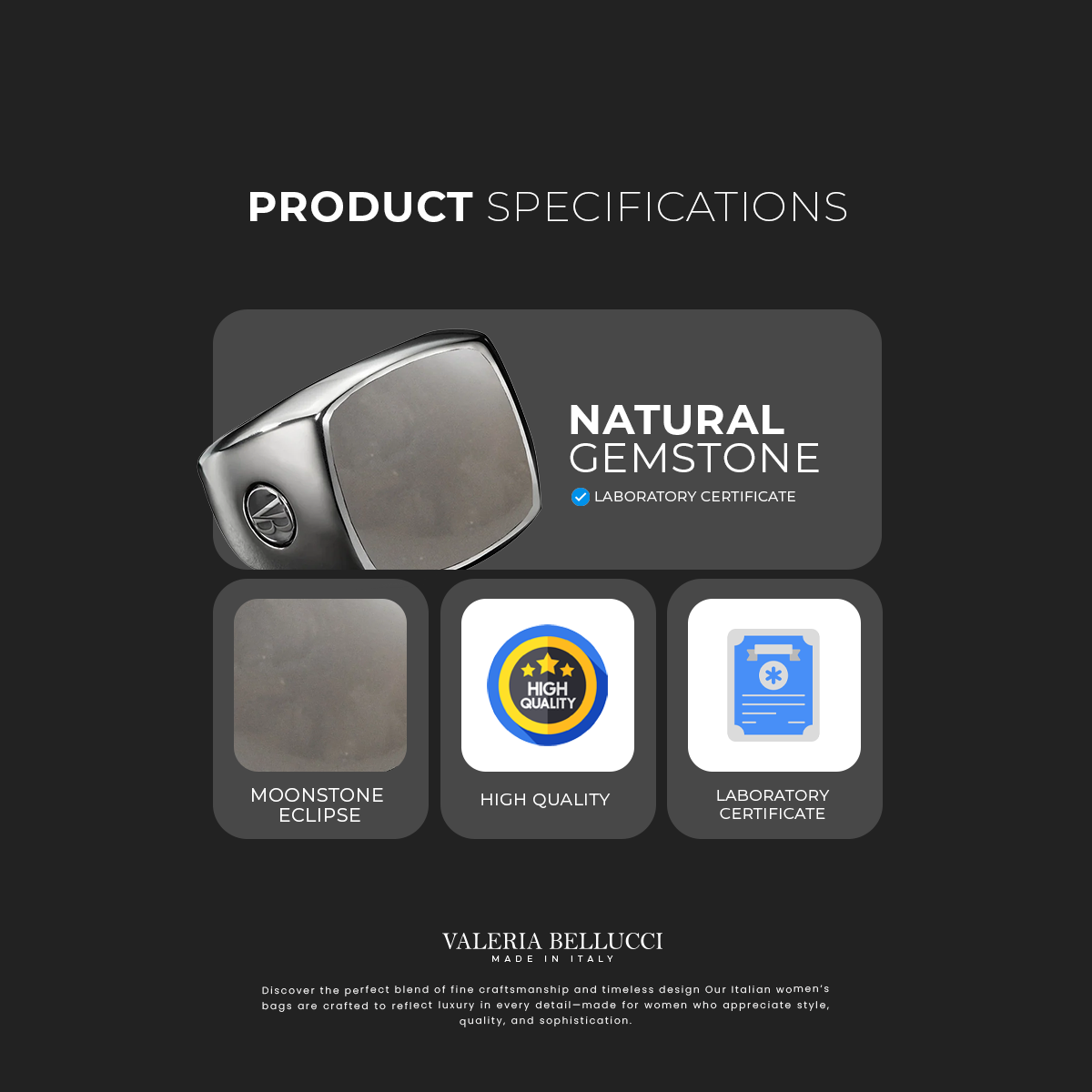 Moonstone Eclipse Genuine Stone Ring 10mm