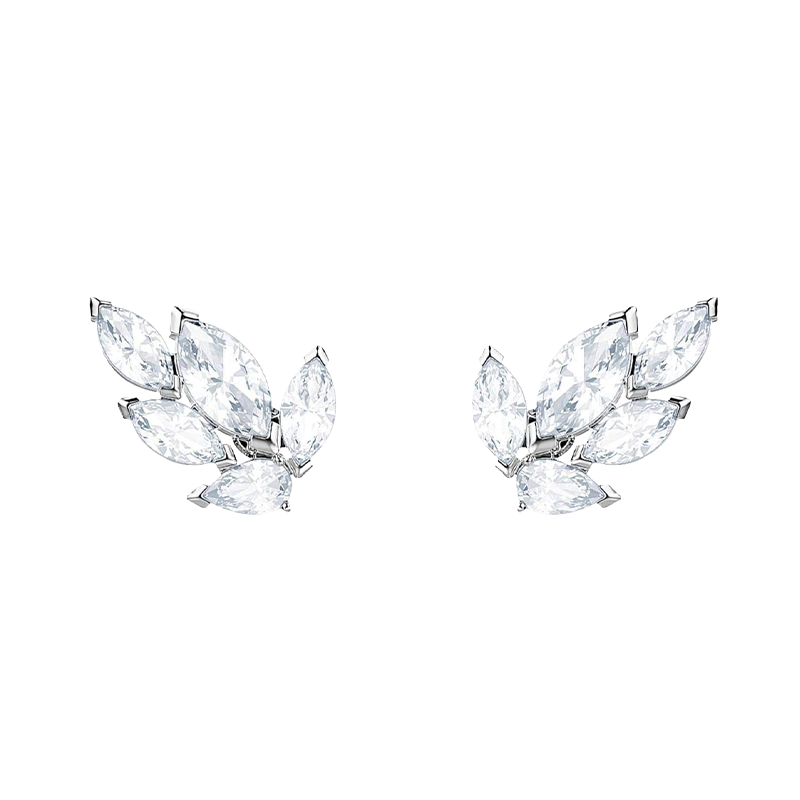 Louvre Marquise Radiance Leaf Earrings – White Gold
