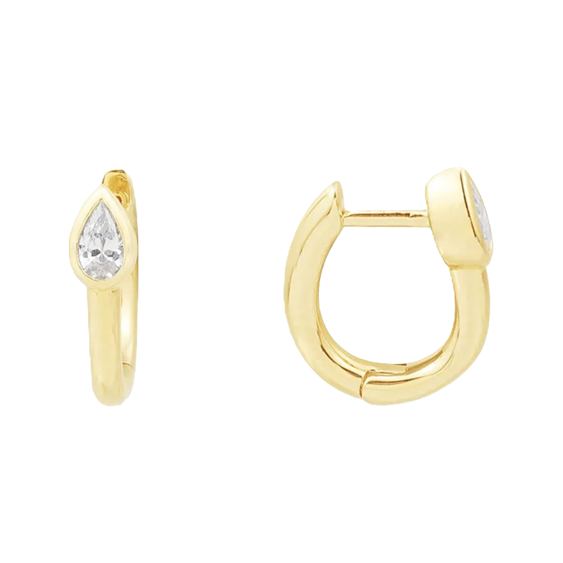 Louvre Teardrop Solitaire Huggie Earrings – Gold