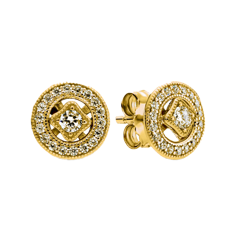 Louvre Radiant Diamond Halo Stud Earrings – Gold