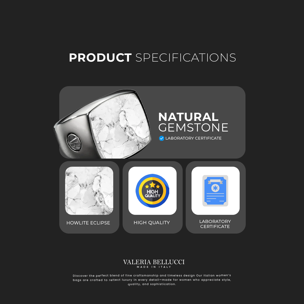 Howlite Eclipse Stone Ring Design for Man 15mm