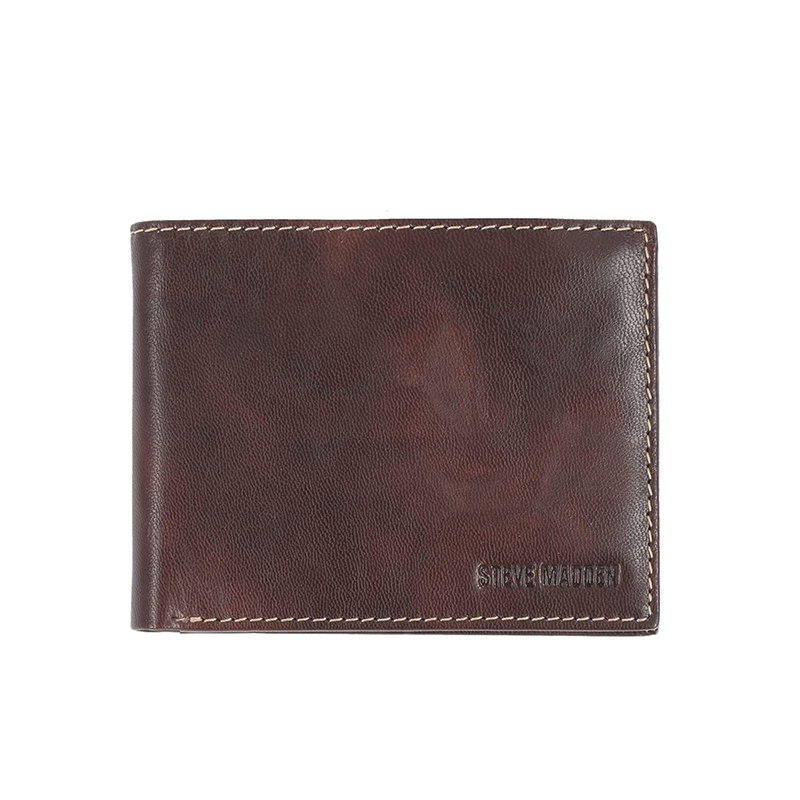 Steve Madden Men's Leather Wallet Extra Capacity Attached Flip Pockets, Brown/Antique, One Size