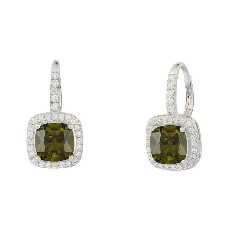 Louvre Imperial Cushion Halo Drop Earrings – White Gold