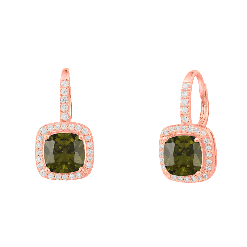 Louvre Imperial Cushion Halo Drop Earrings – Rose Gold