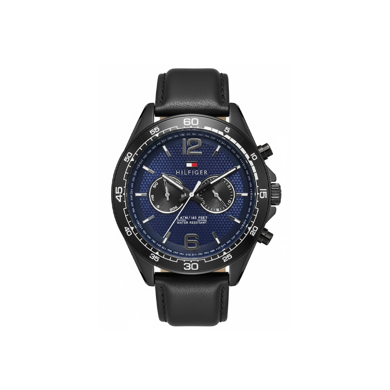 Tommy Hilfiger Erik Men’s Watch – Blue Dial & Black Leather Strap
