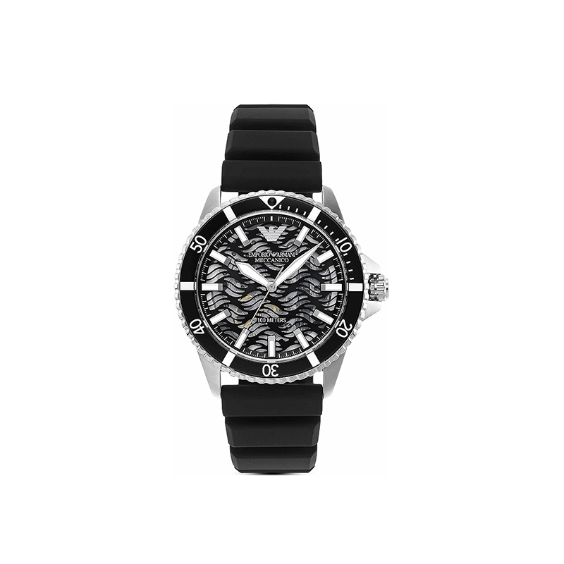 Emporio Armani Meccanico Skeleton Dial Silicone Strap Automatic Watch