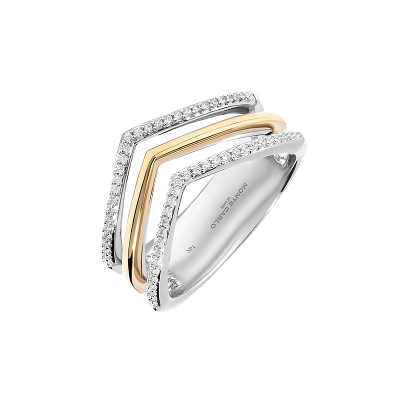 Monte Carlo Tri-Contour Diamond Ribbon Ring