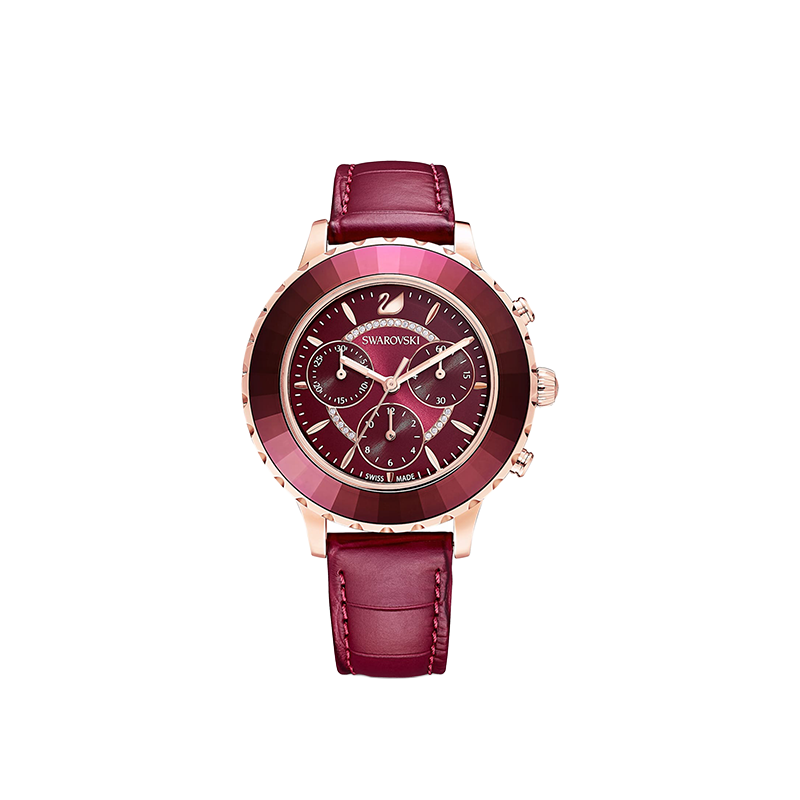 Swarovski Burgundy Chrono Luxe Rose-Gold Swiss-Made Quartz Chronograph Watch – Women’s